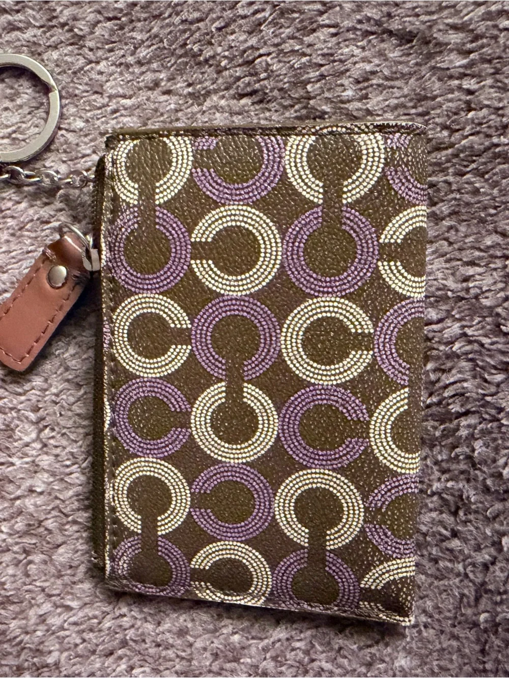 Coach Purple and Brown Signature Chain Wristlet Wallet